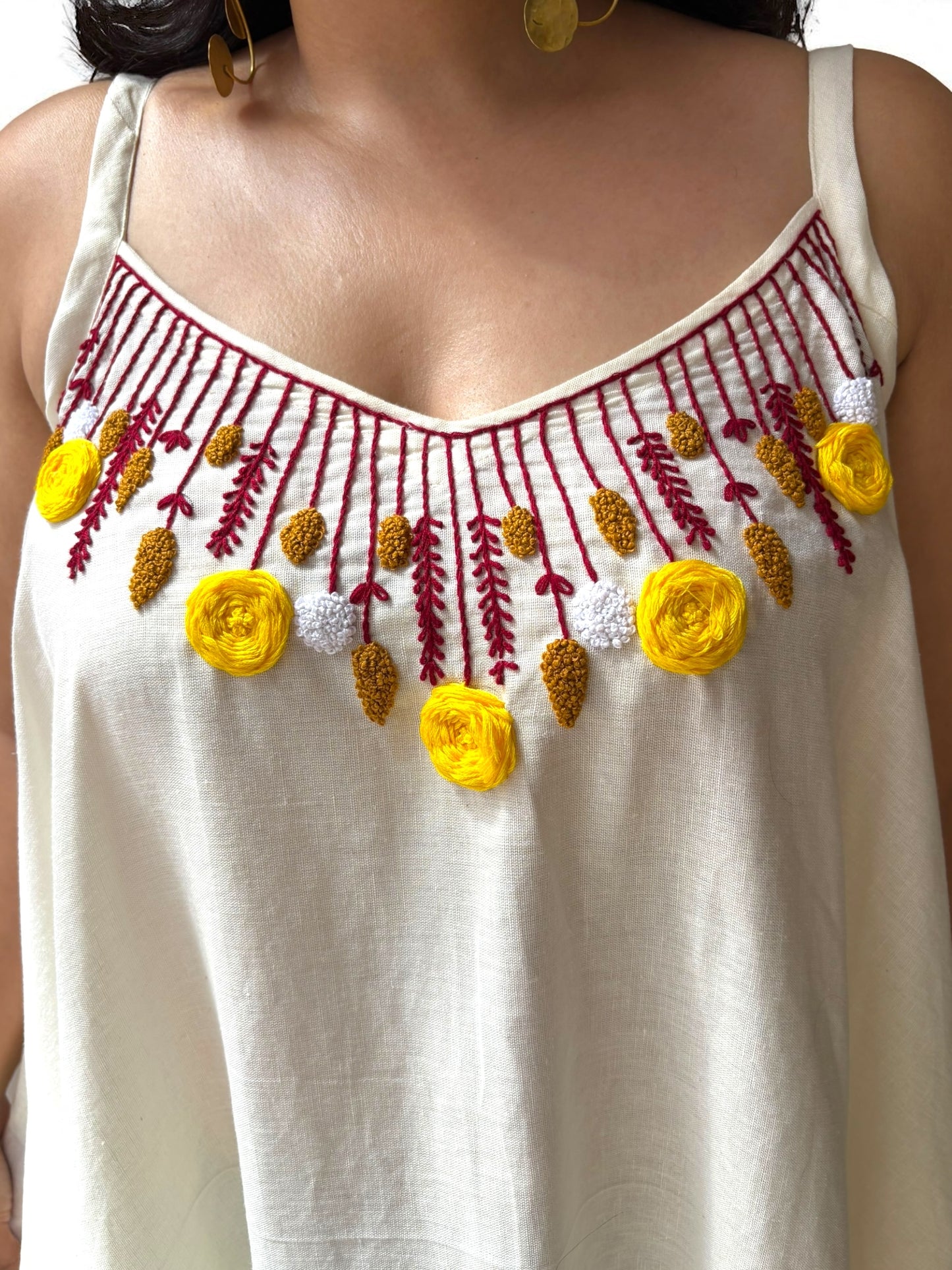 Tanaka Embroidered Strappy Asymmetric Cotton Dress - Off-White