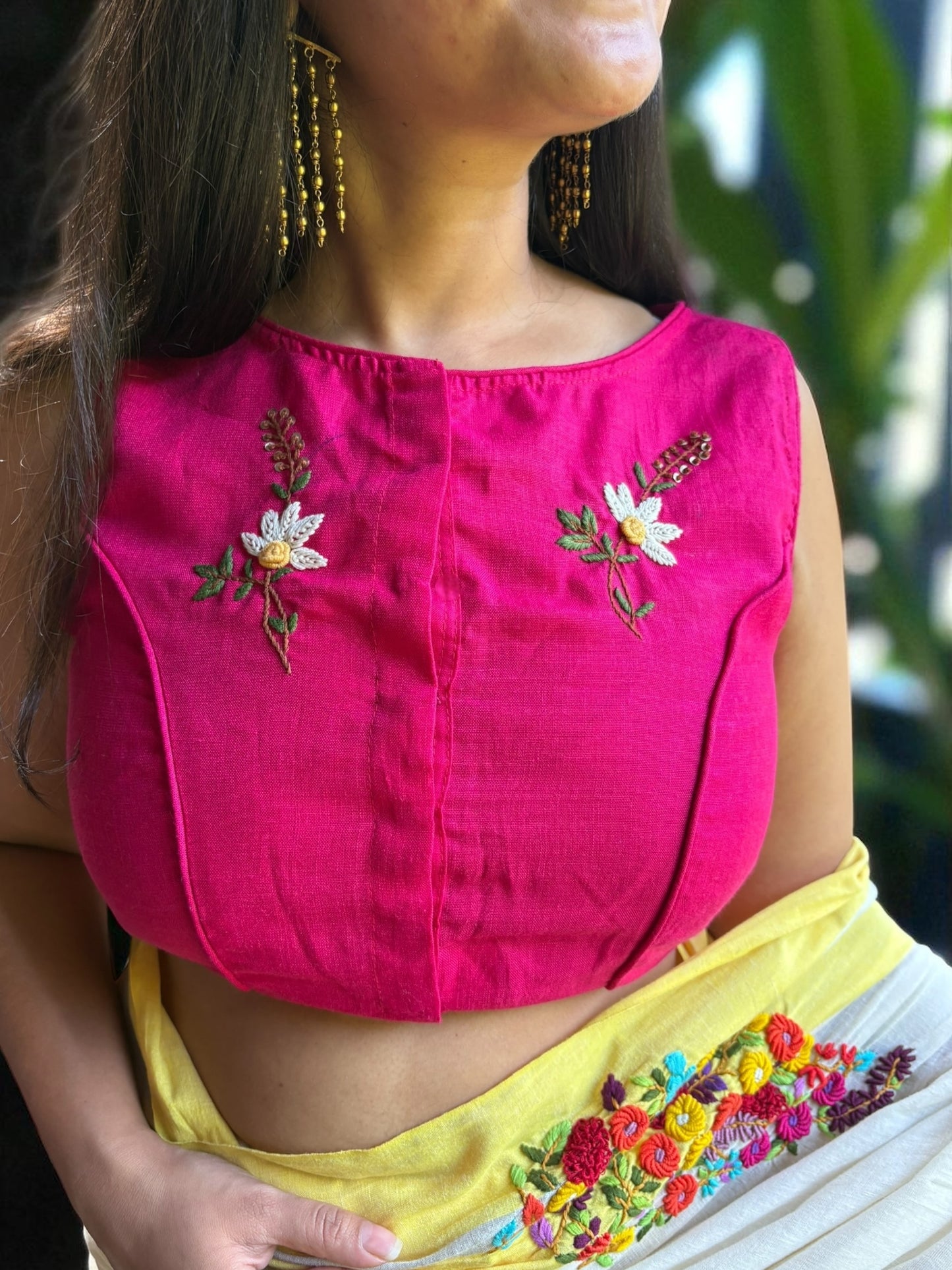 Rangmilanti Hand-Embroidered Cotton Blouse - Magenta