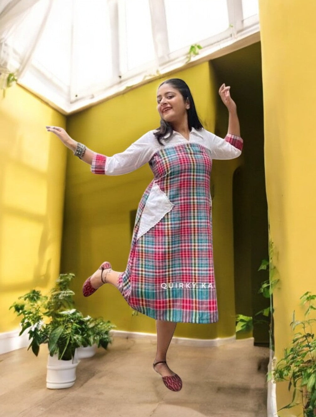 Arani Gamchha Cotton A-line Dress
