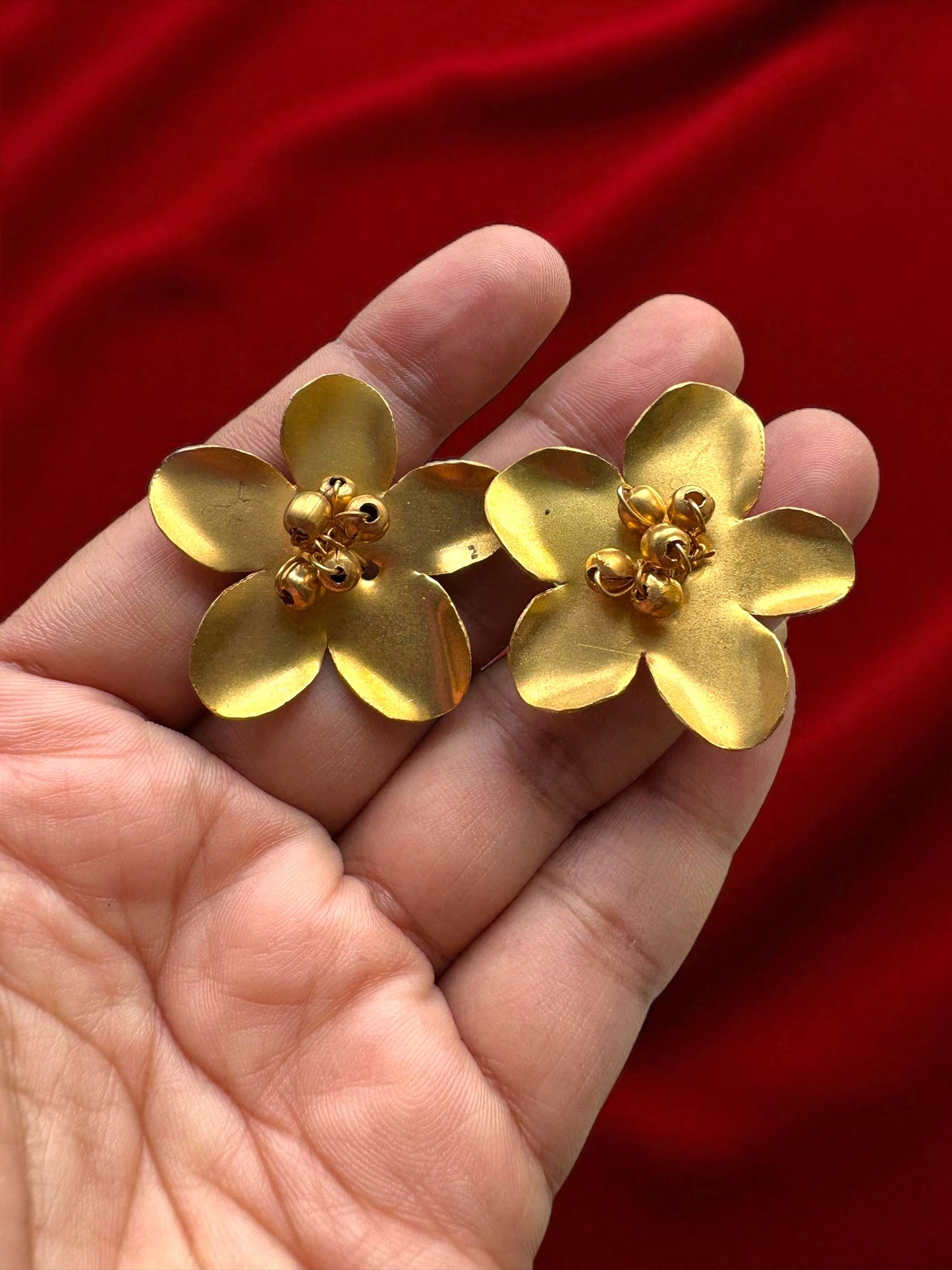 Ghungru Flower Brass Stud Earrings