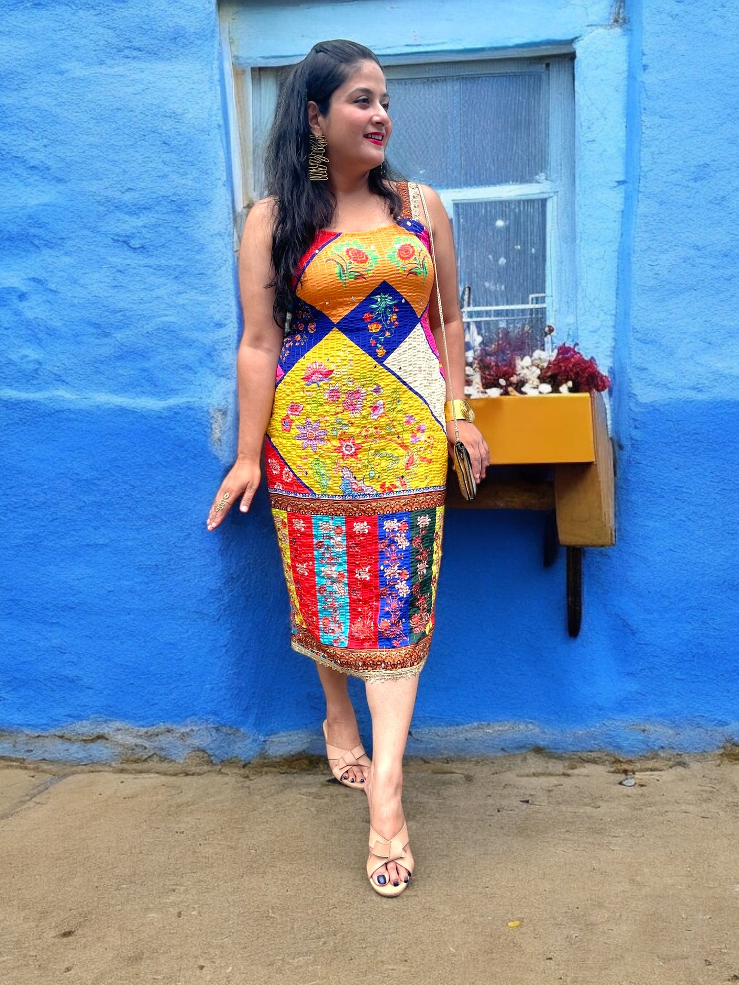 Suhana Multicolored Crepe Silk Sheath Dress