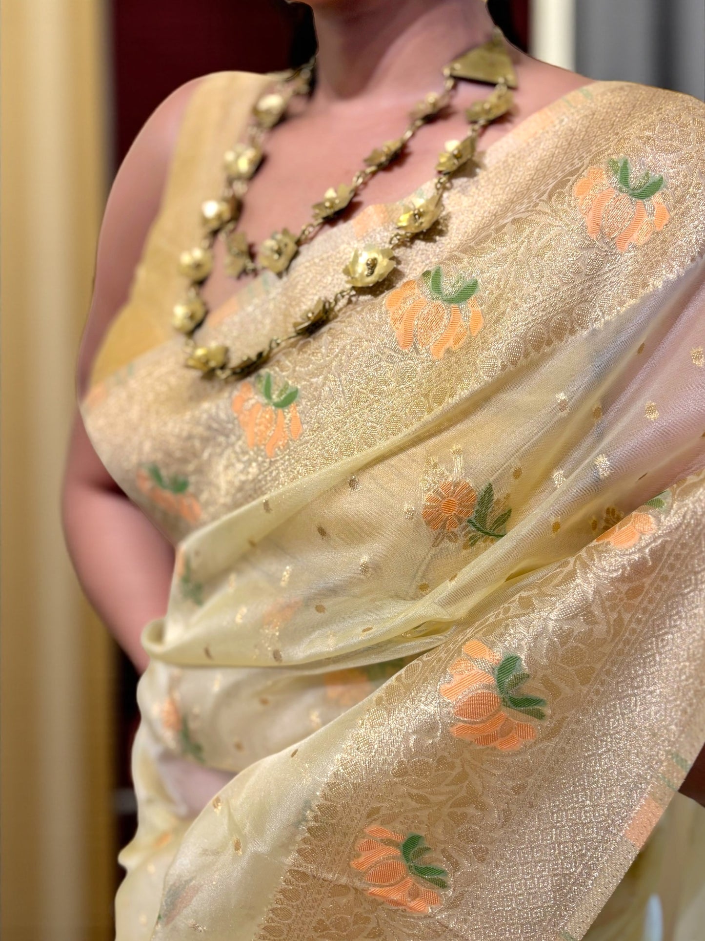 Saroja Cream Meenakari Organza Benarasi