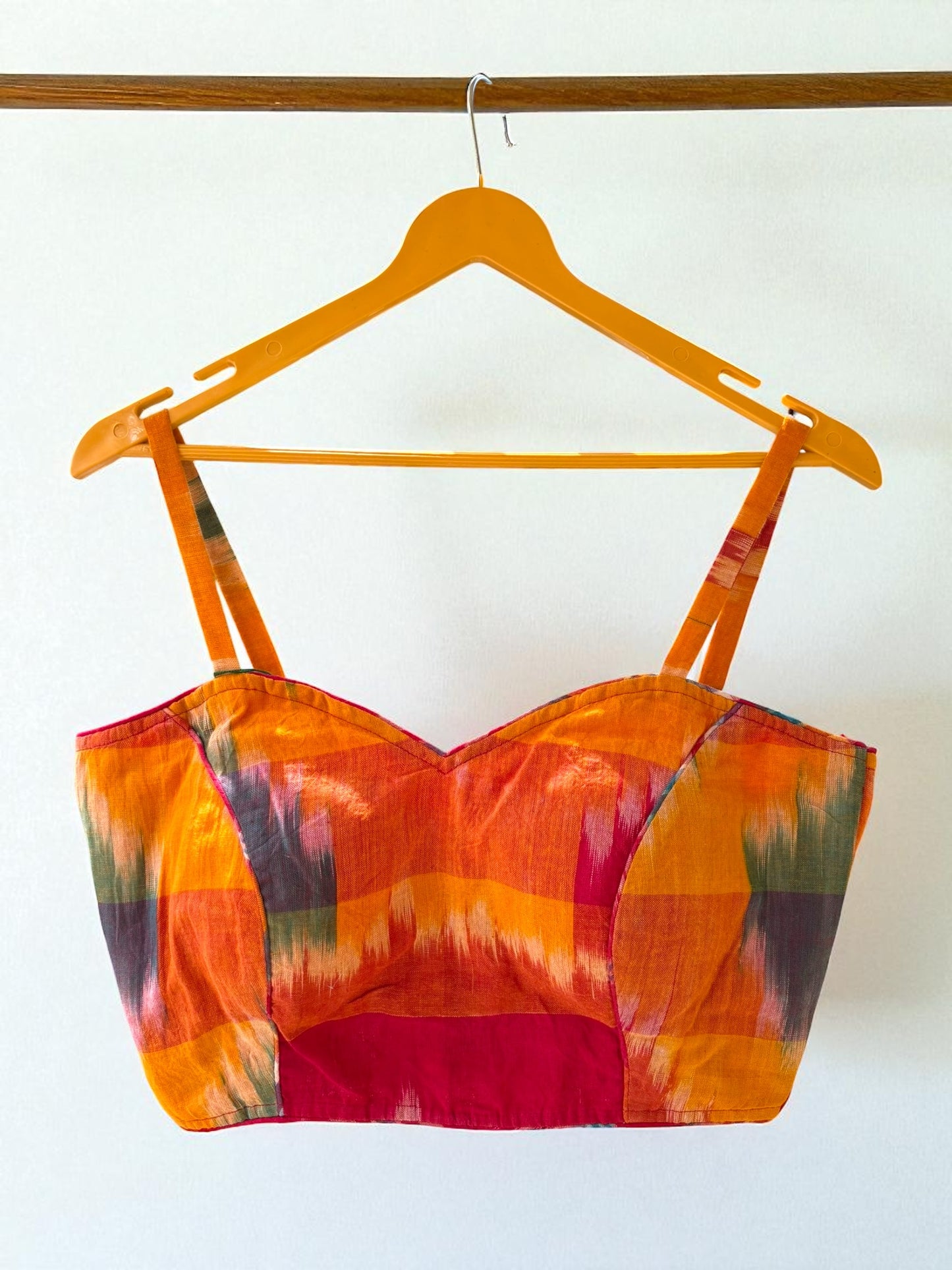 Ikkat Gamcha Strappy Cotton Blouse -Red