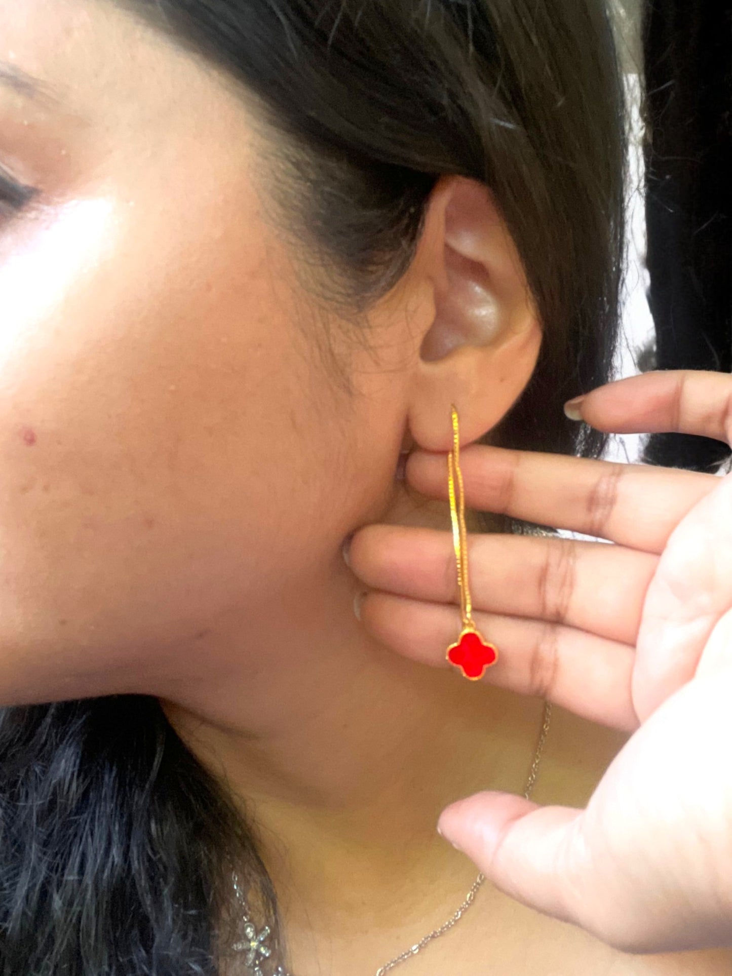 Red Flower Needle Earrings