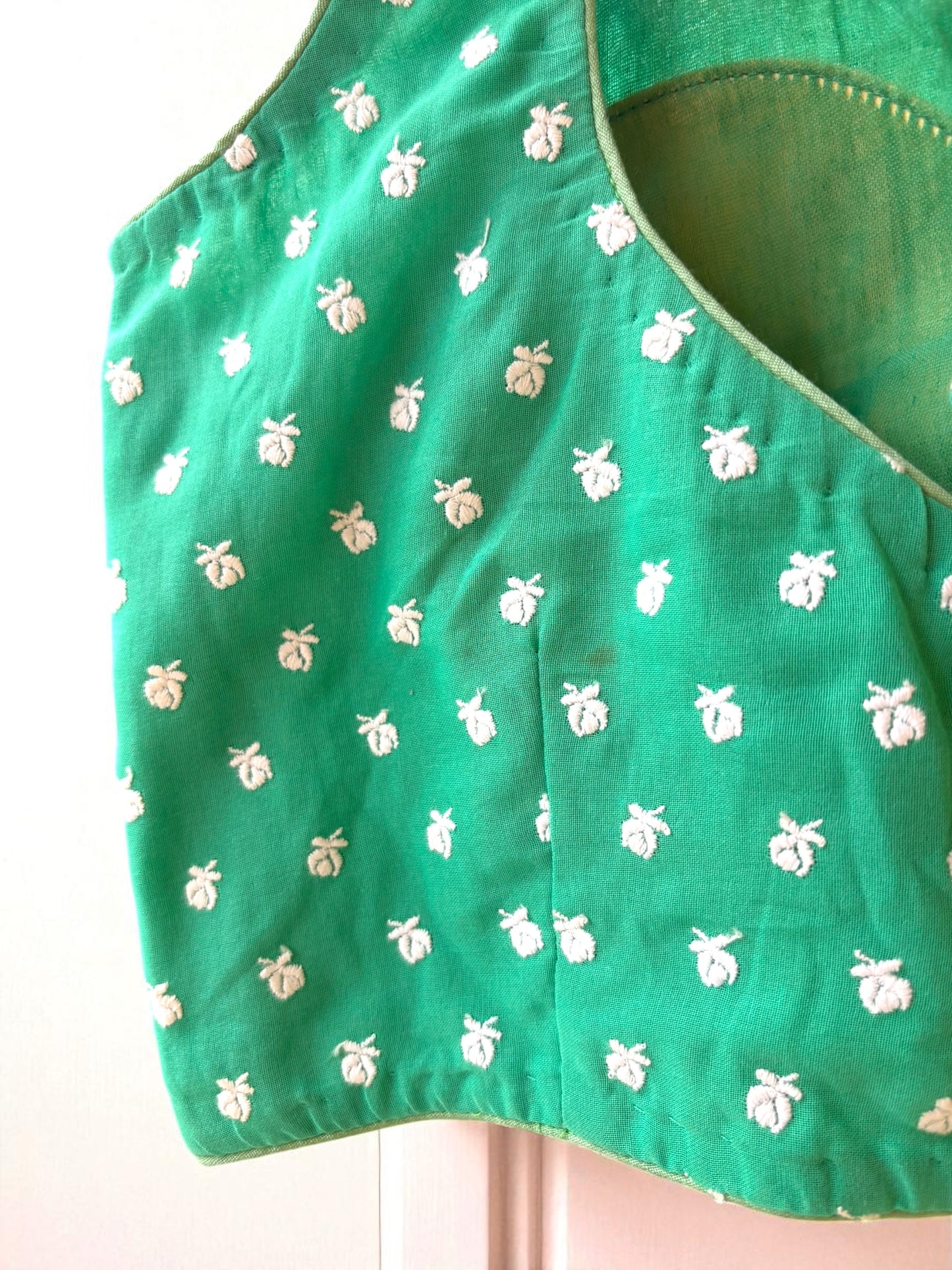Green Rose Embroidered Sleeveless Blouse - Sea Green