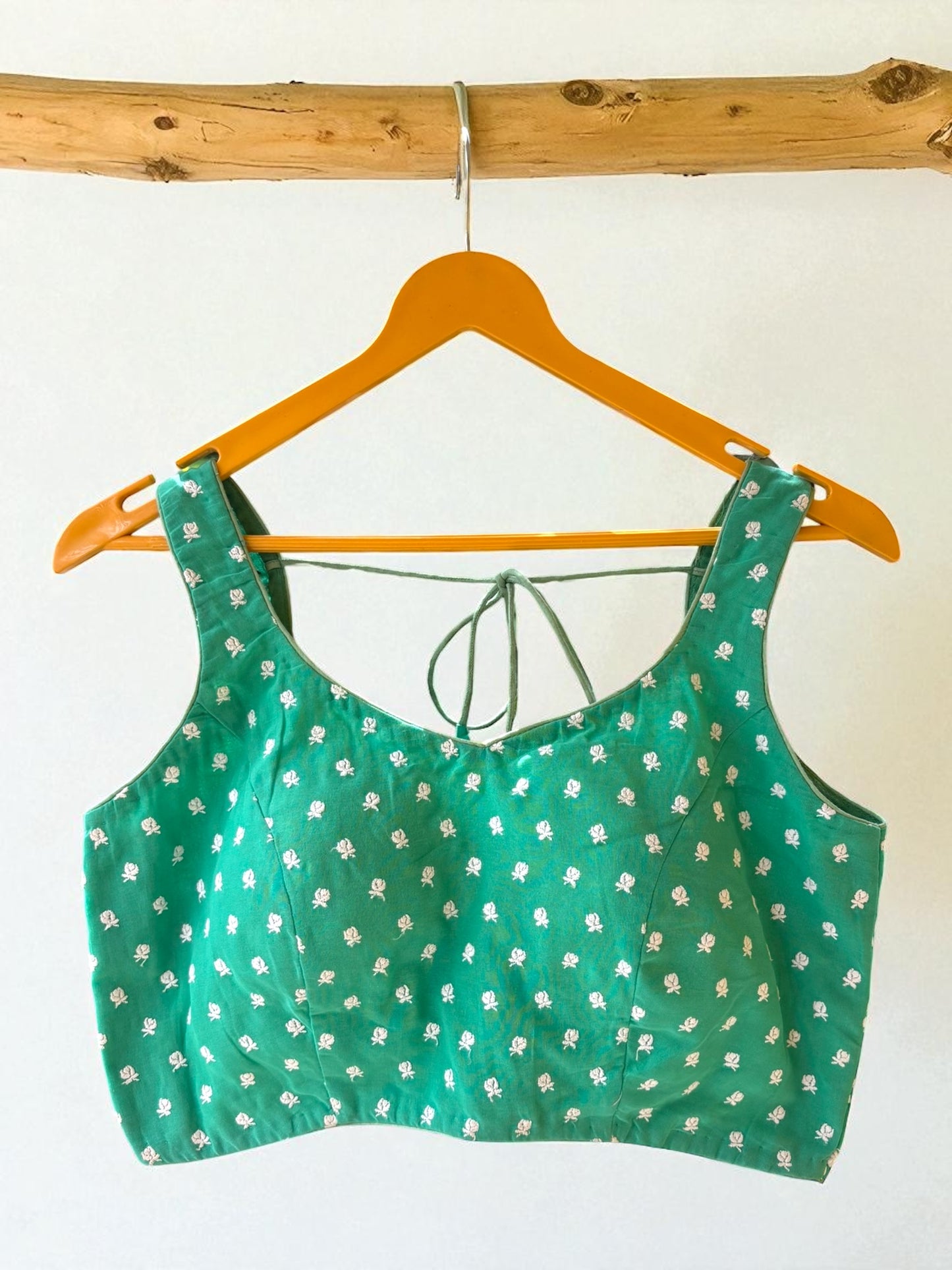 Green Rose Embroidered Sleeveless Blouse - Sea Green