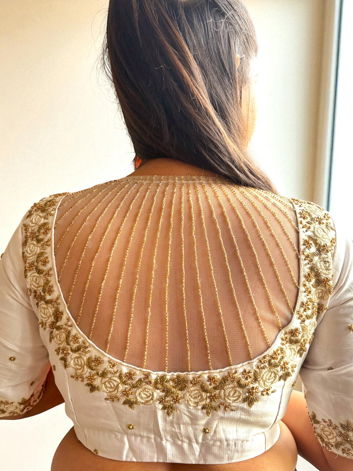 Ivory White Zardosi Embroidered Partywear Blouse