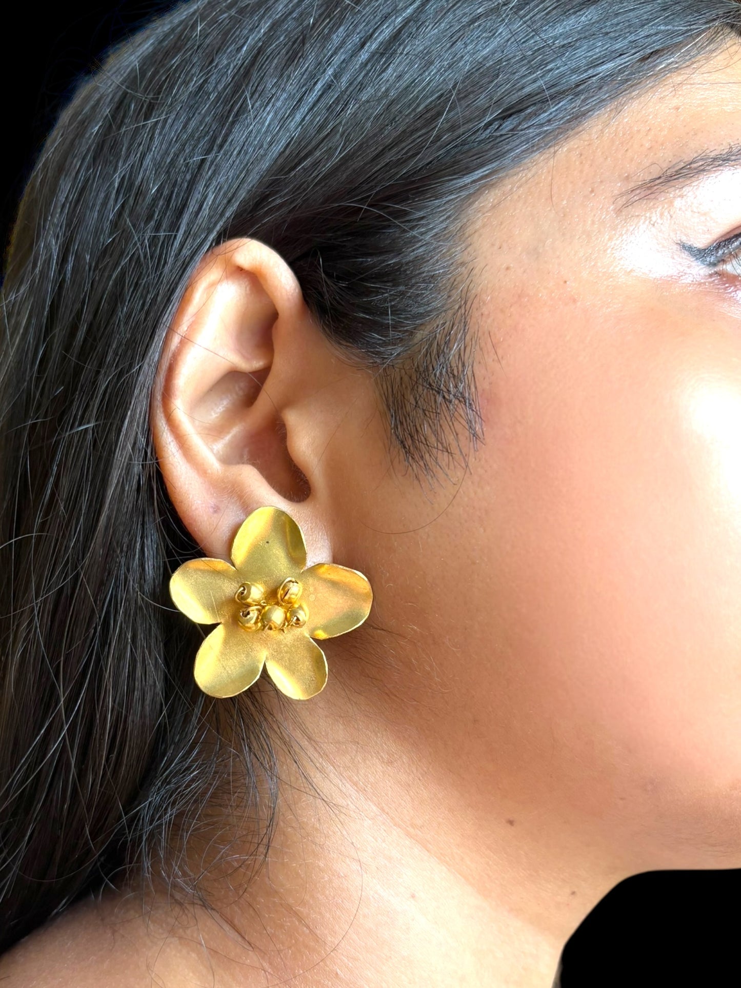 Ghungru Flower Brass Stud Earrings