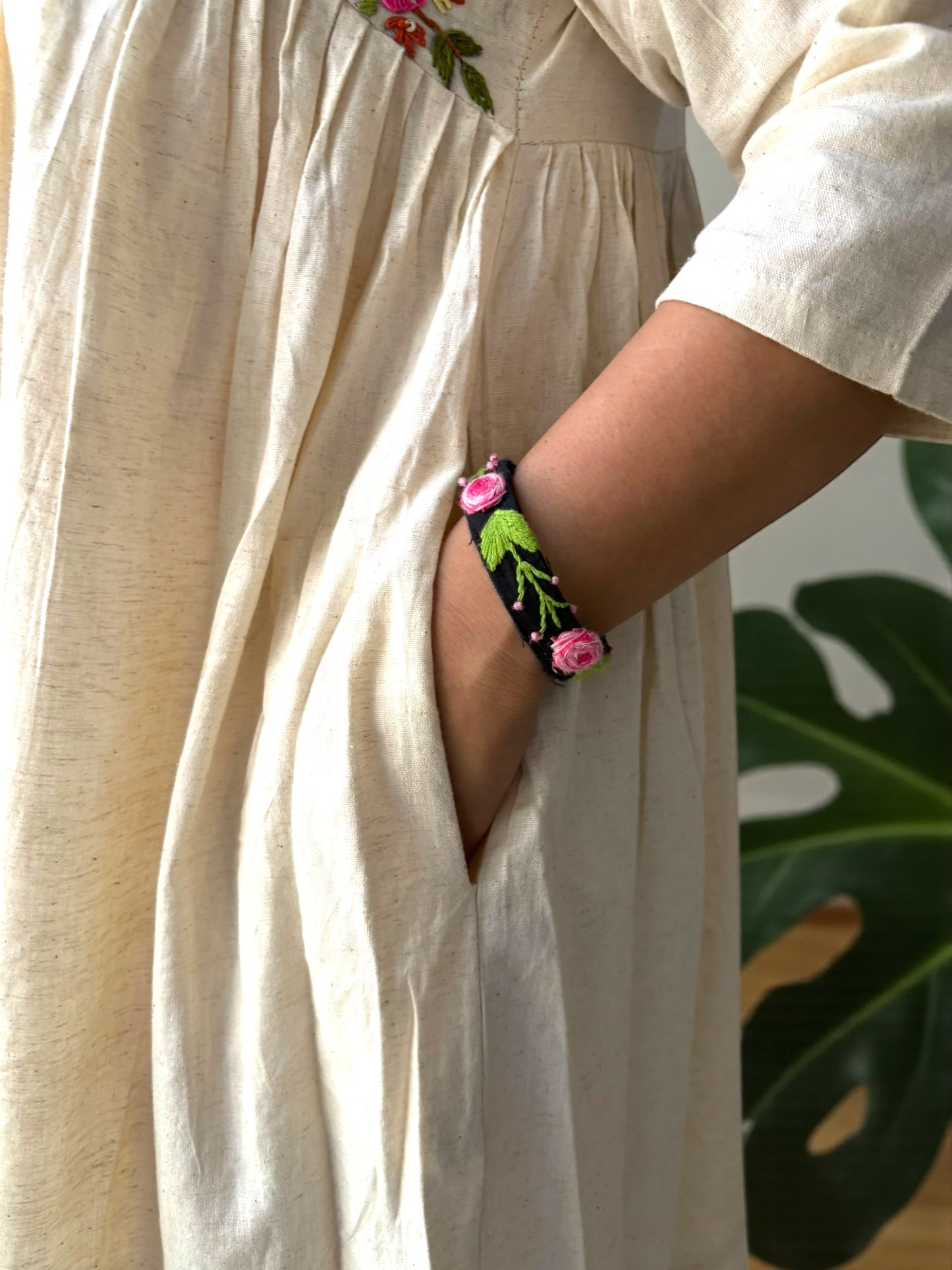 Disha Hand-Embroidered Cotton Midi Dress - Off White