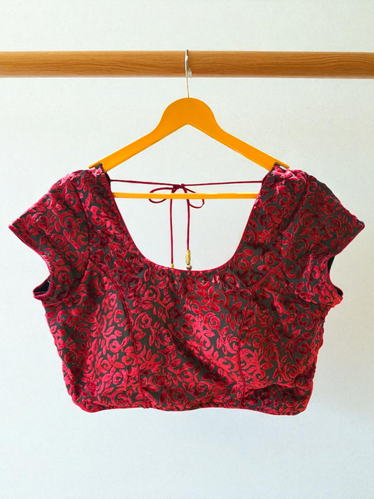 Nisha Brocade Velvet Blouse - Maroon