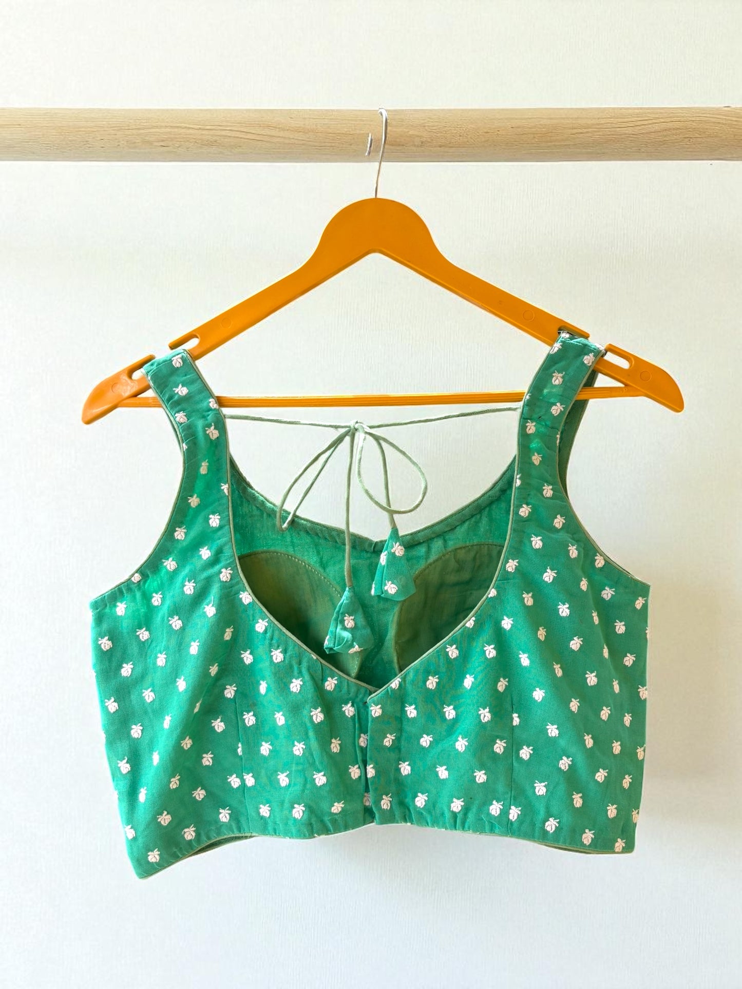 Green Rose Embroidered Sleeveless Blouse - Sea Green