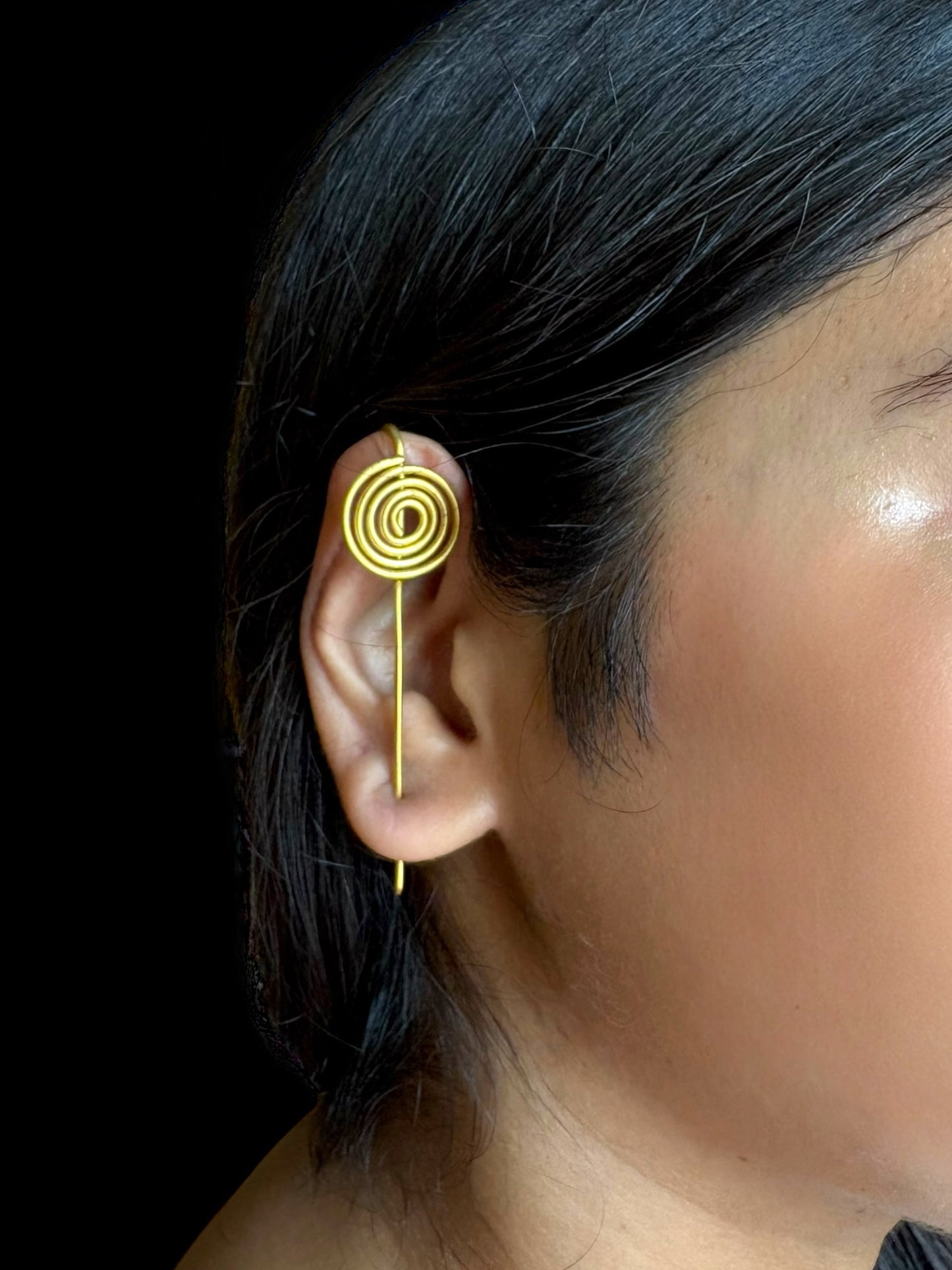 Minimalist Spiral Brass Earcuff Earrings