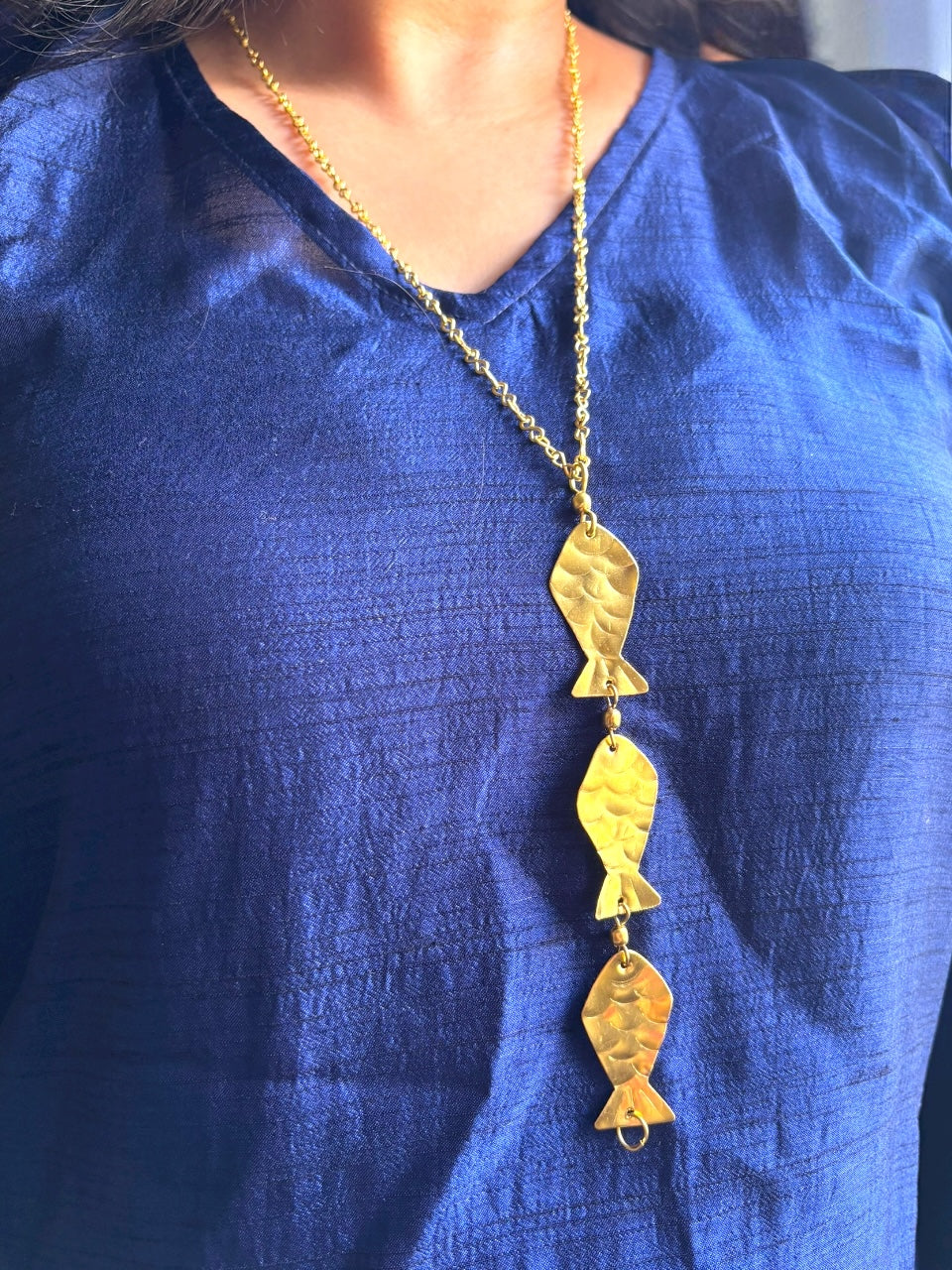 Meenakshi Brass Pendant Chain Necklace Jewelry Set (Necklace, Earrings)