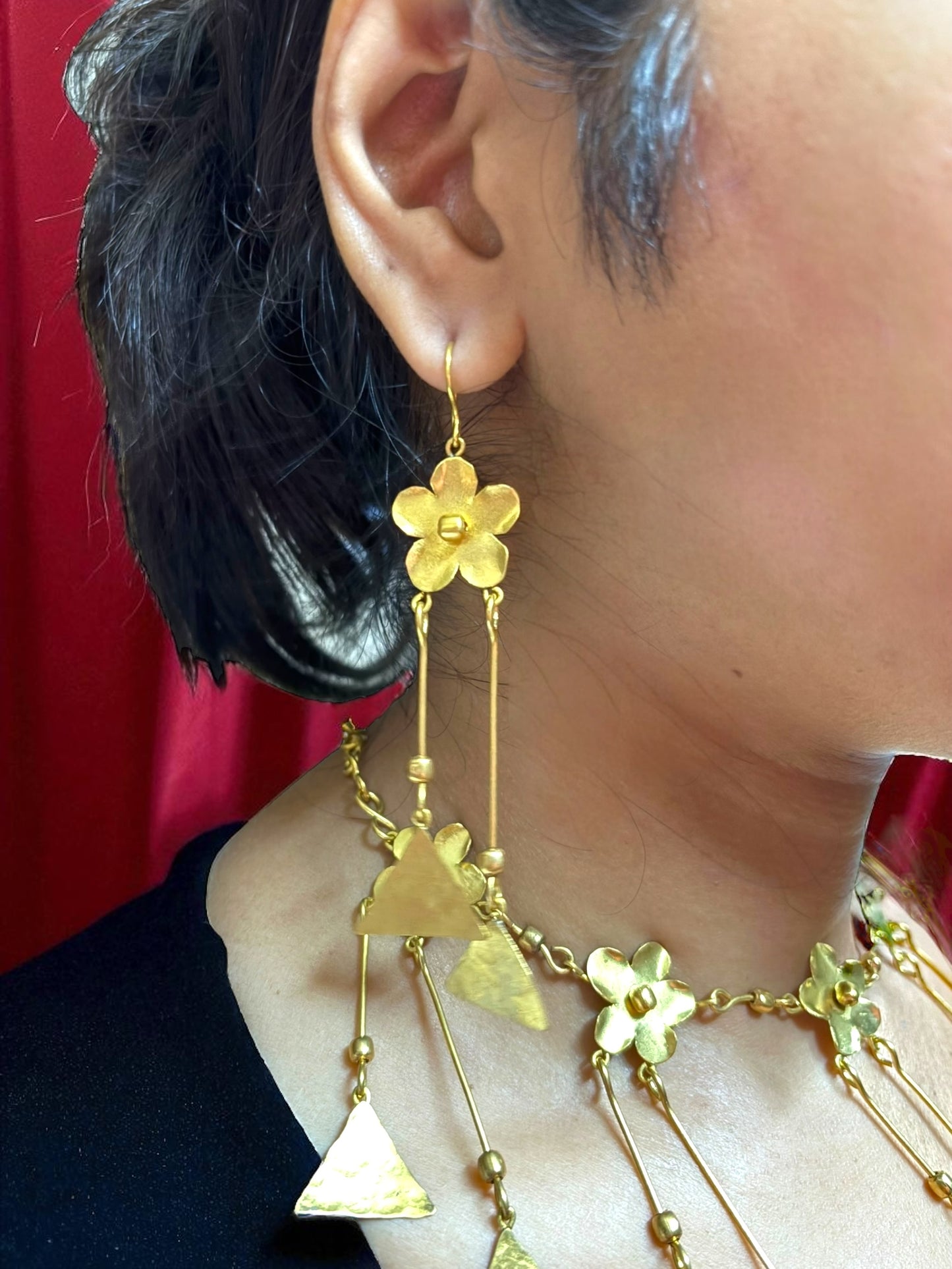 Flower Chandmala Brass Dangler Earrings