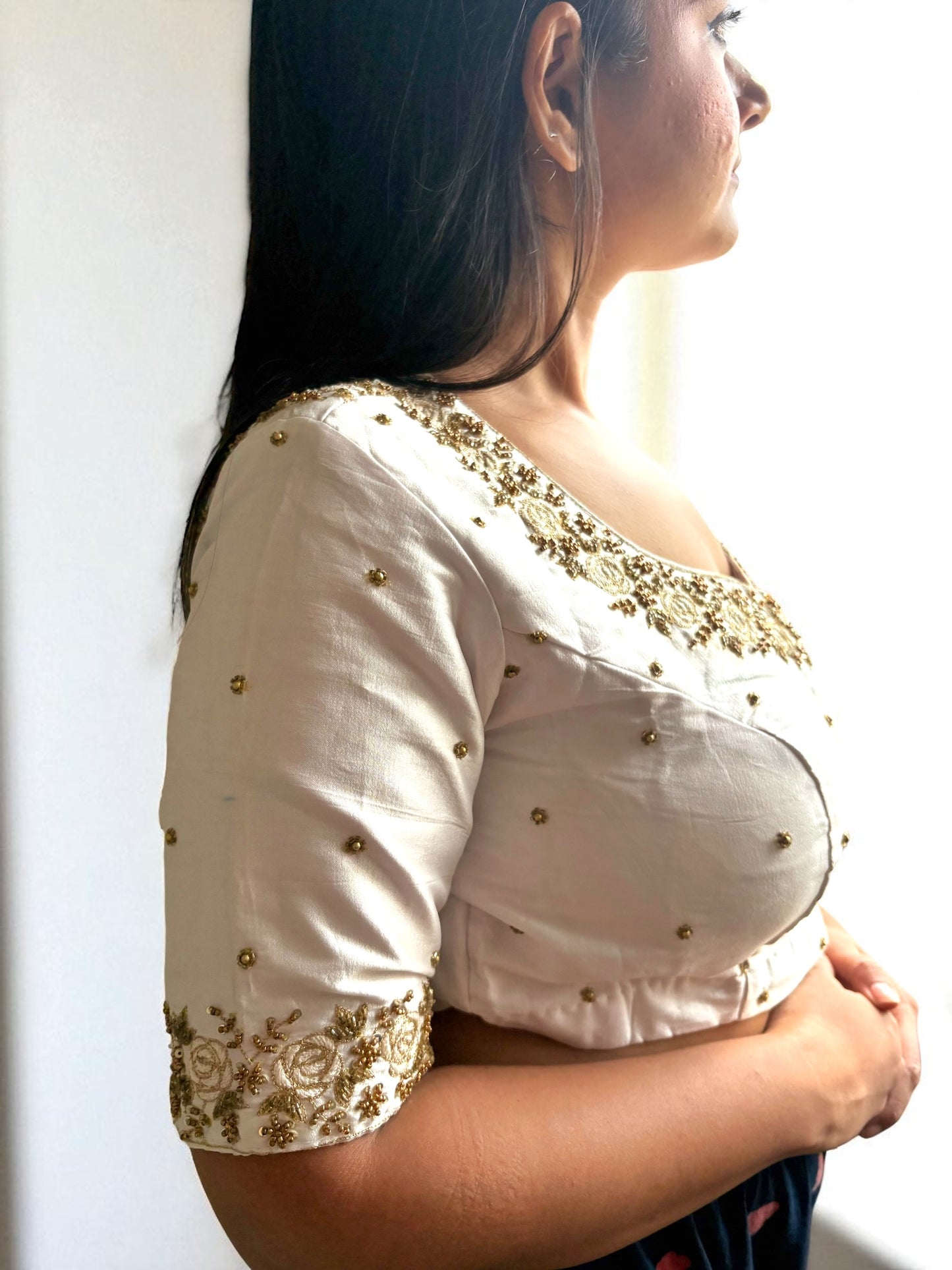 Ivory White Zardosi Embroidered Partywear Blouse