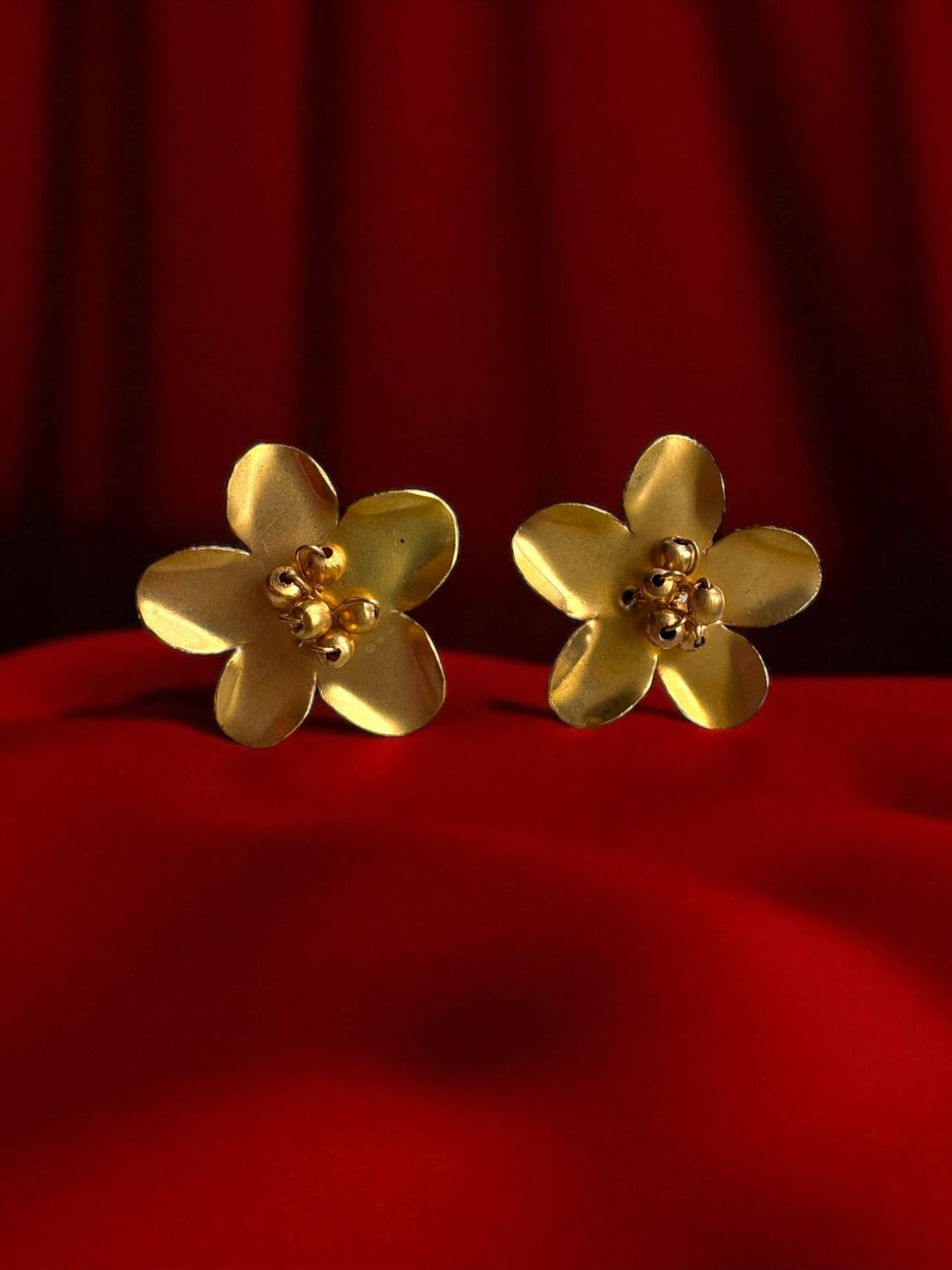 Ghungru Flower Brass Stud Earrings