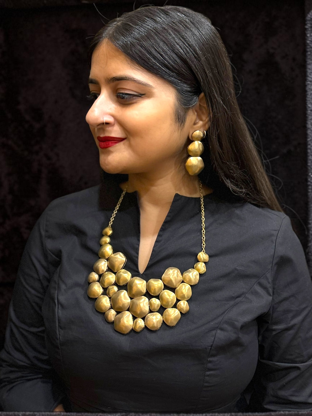 Arca Premium Sculptural Brass Necklace Jewelry Set (Necklace, Earrings)