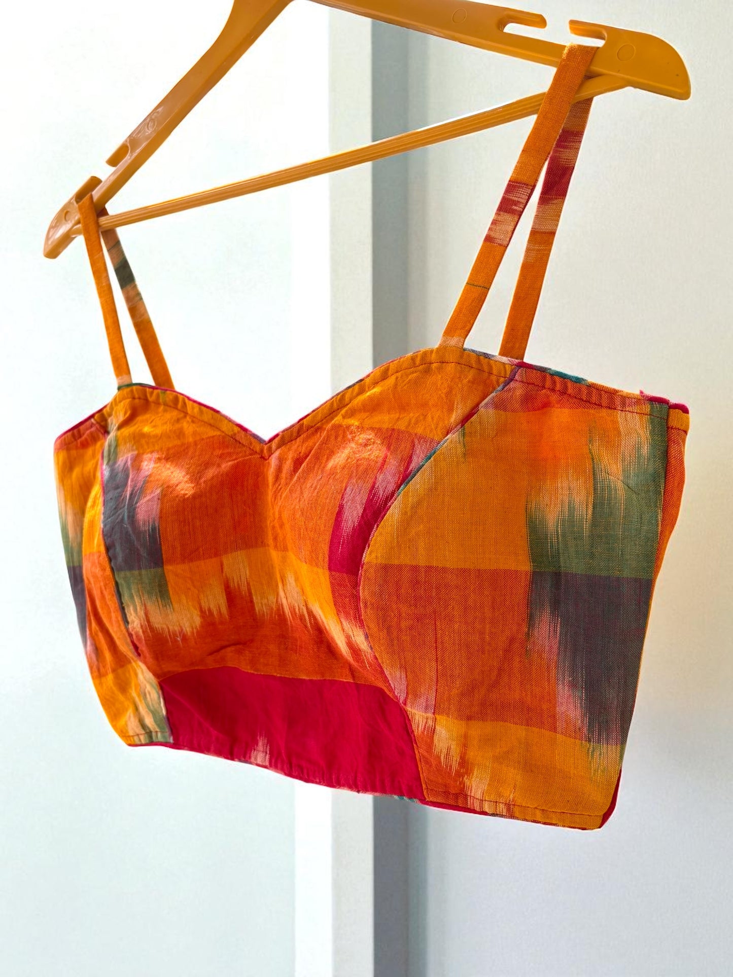 Ikkat Gamcha Strappy Cotton Blouse -Red