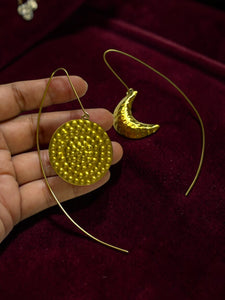 Asymmetric Moon Thread Brass Dangler Earrings