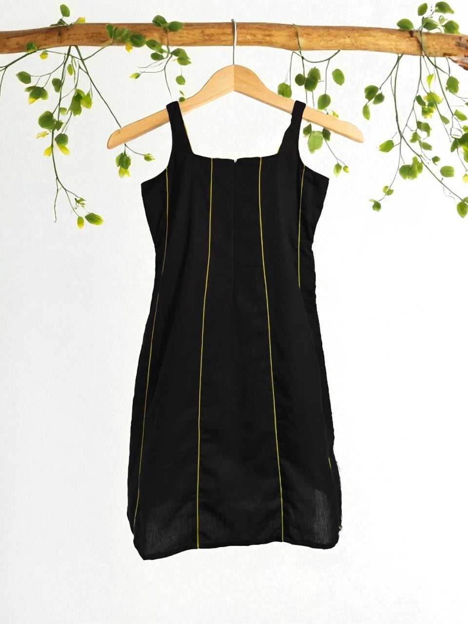 Akanksha Applique Black Cotton Striped Shift Dress