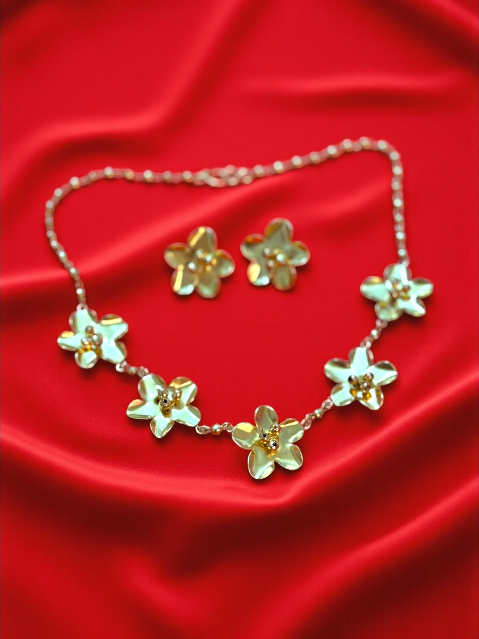 Ghungru Beads Brass Necklace Jewelry Set (Necklace + Stud Earrings)