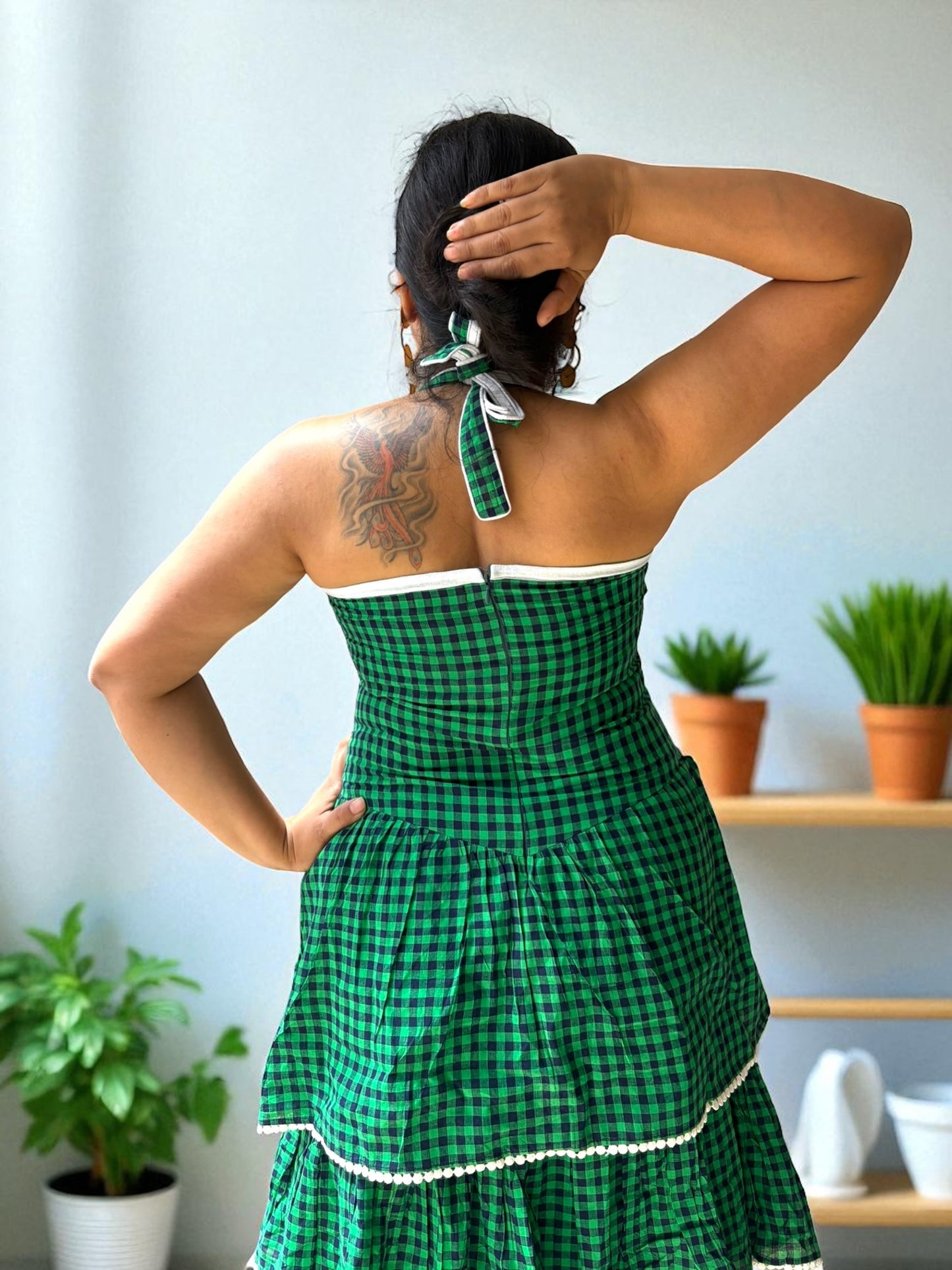 Dora Halter-Neck Tiered Flared Gamchha Cotton Dress