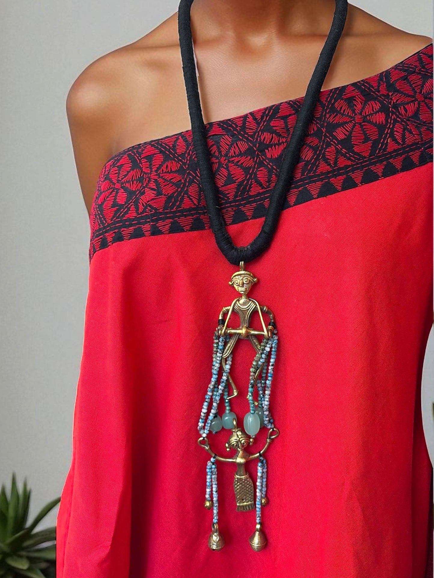 Dhamsa Dance Dokra Crystal Brass Necklace