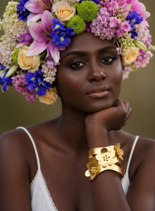 Triple Flower Cuff Brass Bracelet