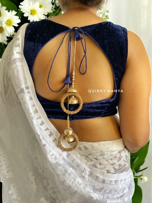 Blue Diva Velvet Designer Blouse - Navy Blue