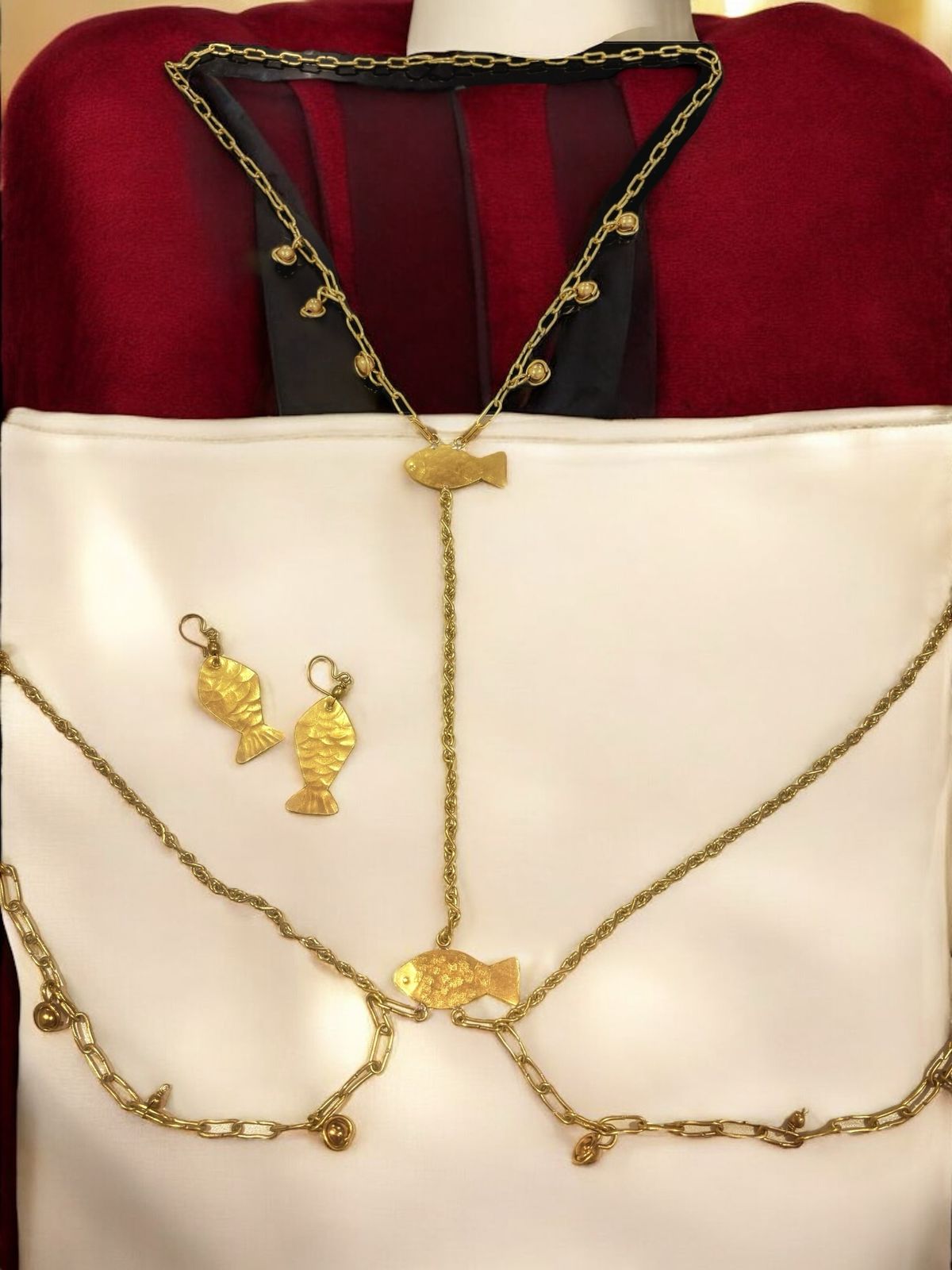 Meenakshi Brass Body Chain Jewelry Set (Necklace, Earrings