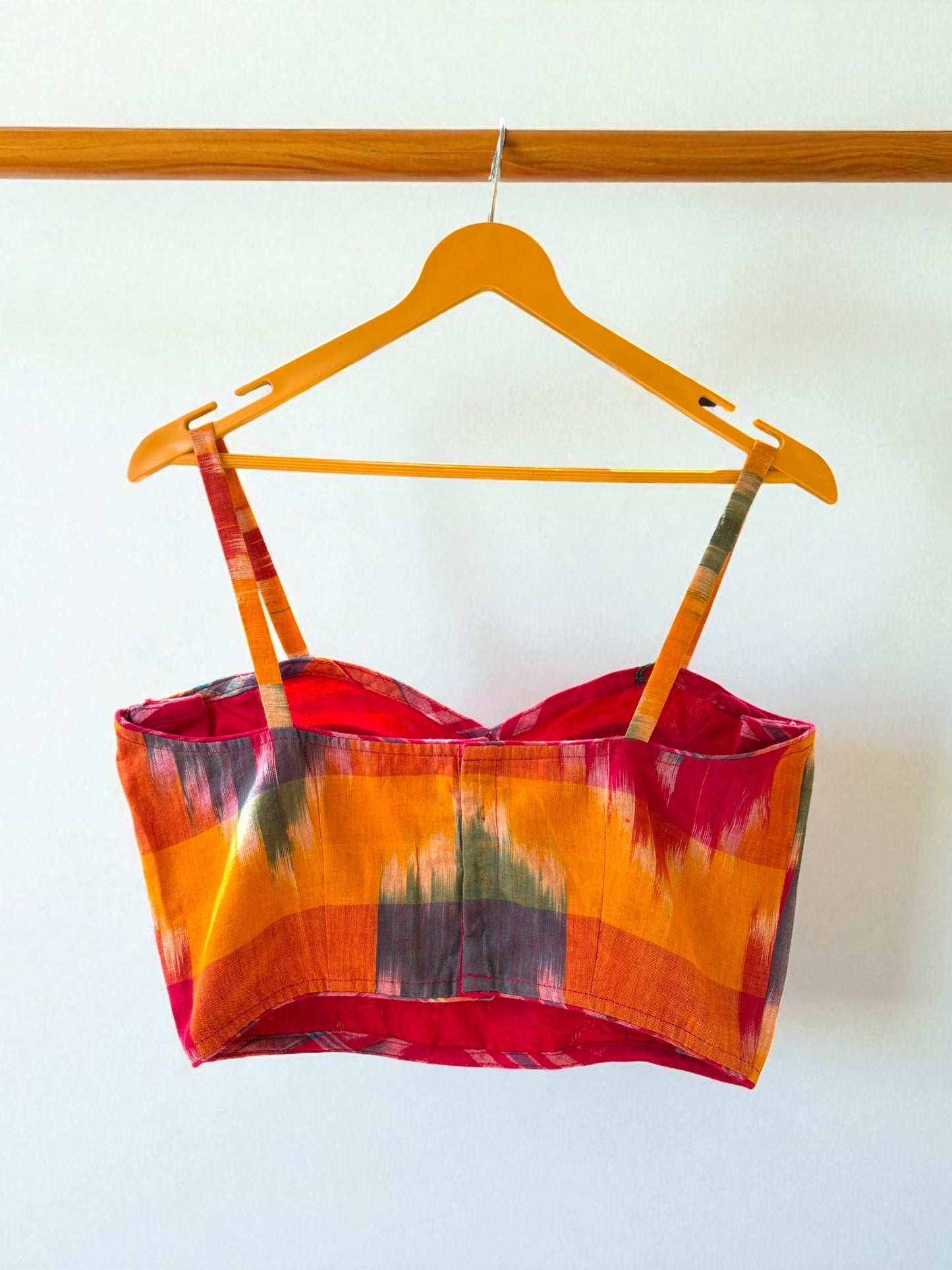 Ikkat Gamcha Strappy Cotton Blouse -Red