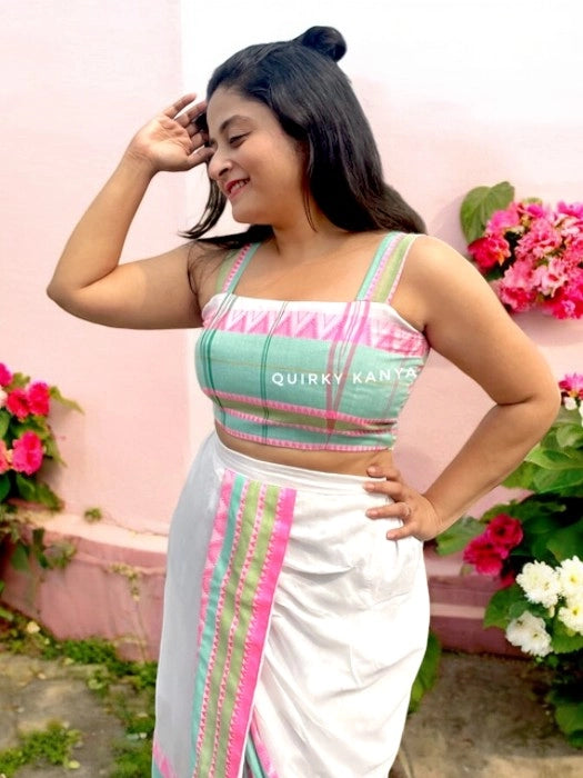Cherry Blossom Dhonekhali Cotton Strappy Blouse - White