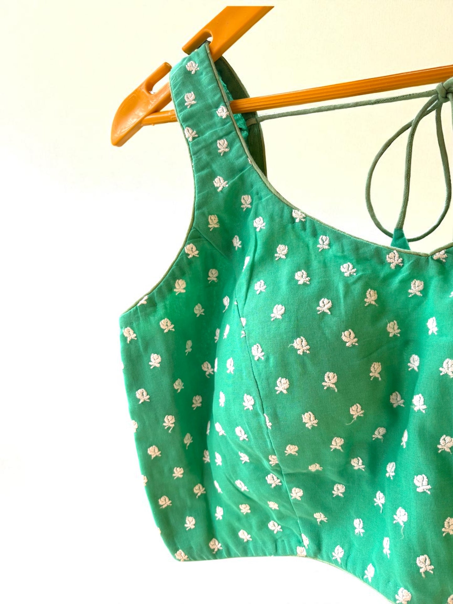 Green Rose Embroidered Sleeveless Blouse - Sea Green