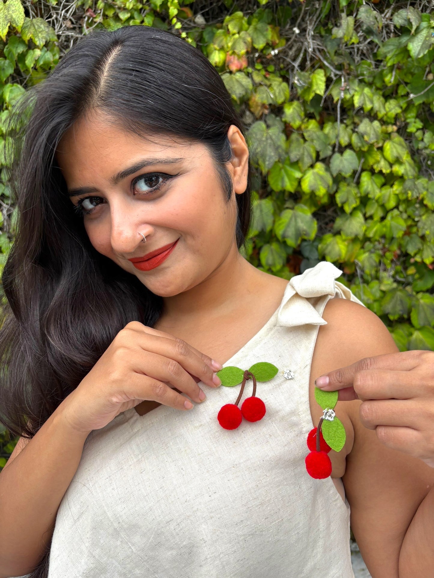 Cherry Tie-Up Asymmetric Cotton Top