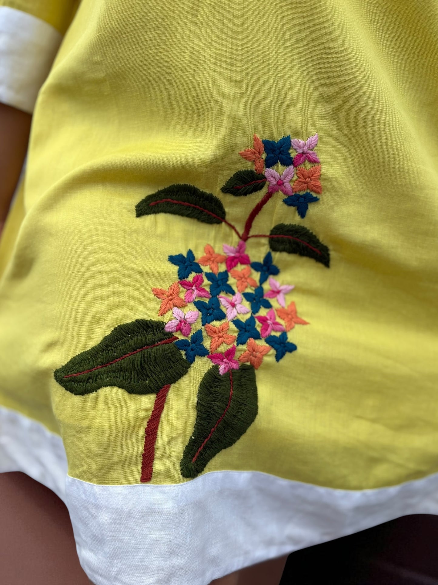 Sarang Antifit Sleeves Embroidered Khadi Cotton A-line Dress - Yellow