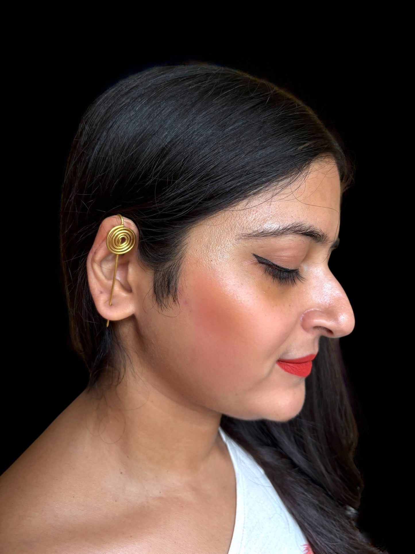 Minimalist Spiral Brass Earcuff Earrings