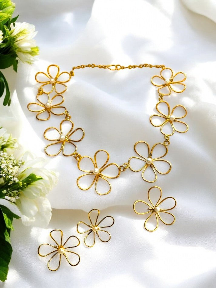 dainty-flower-pearl-brass-choker-necklace-jewelry-set-necklace-earrings-ring
