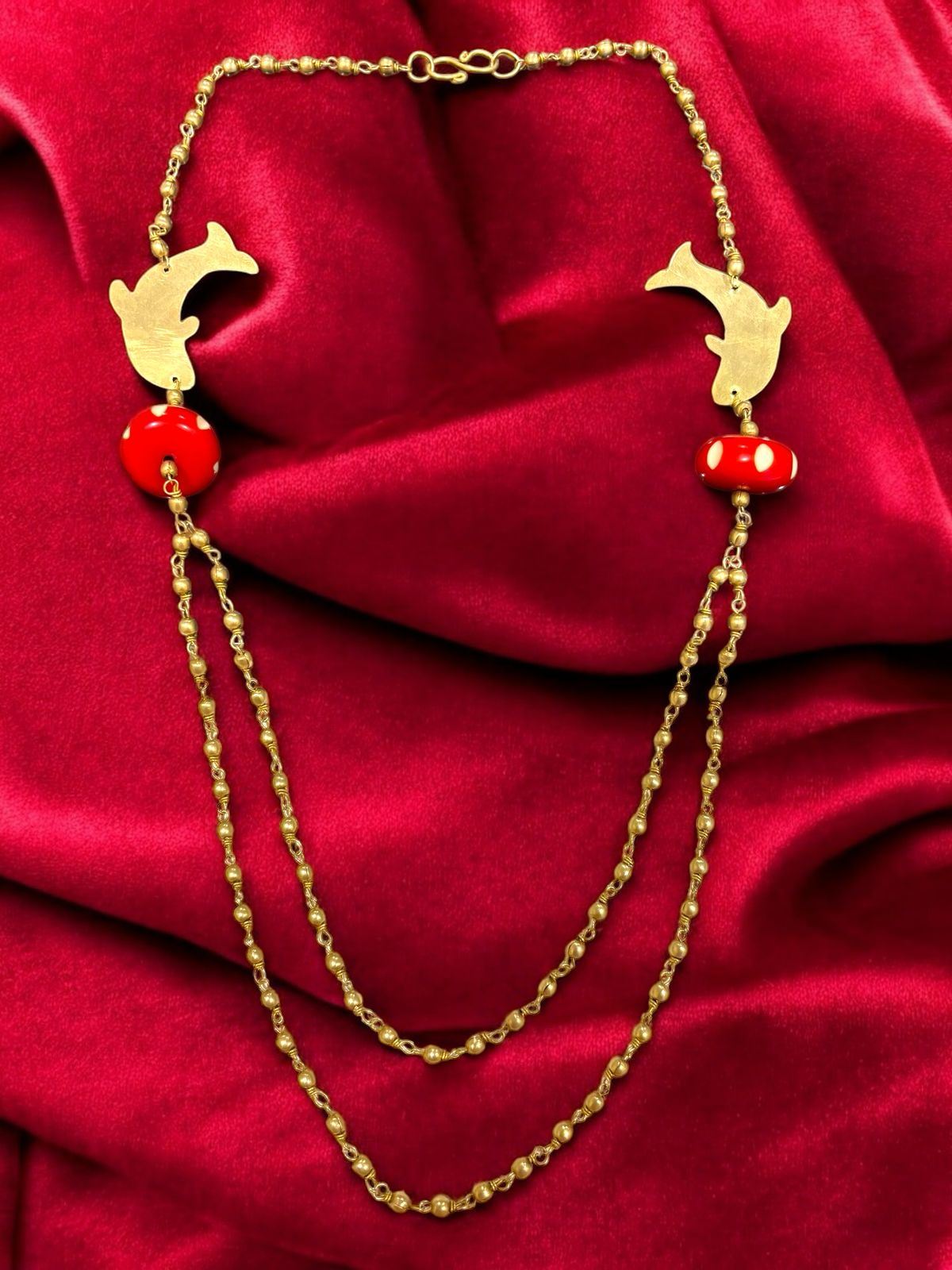 dolphin-long-double-chained-brass-necklace-jewelry-set-necklace-earrings-ring