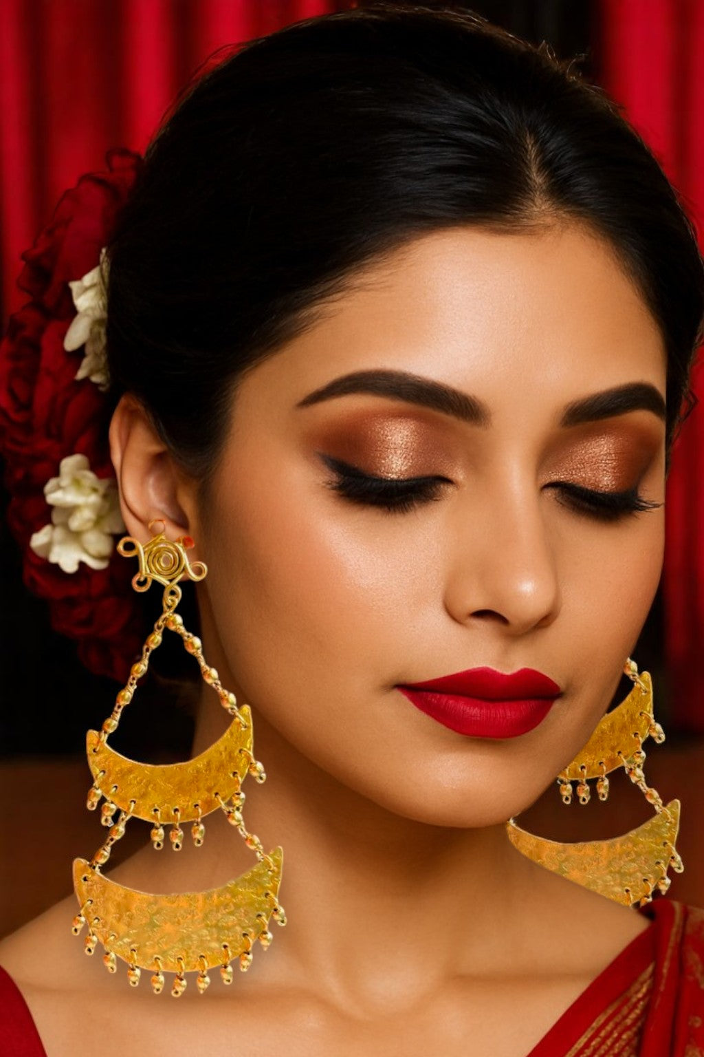 Dwitiya Chandni Moon Brass Statement Dangler Earrings