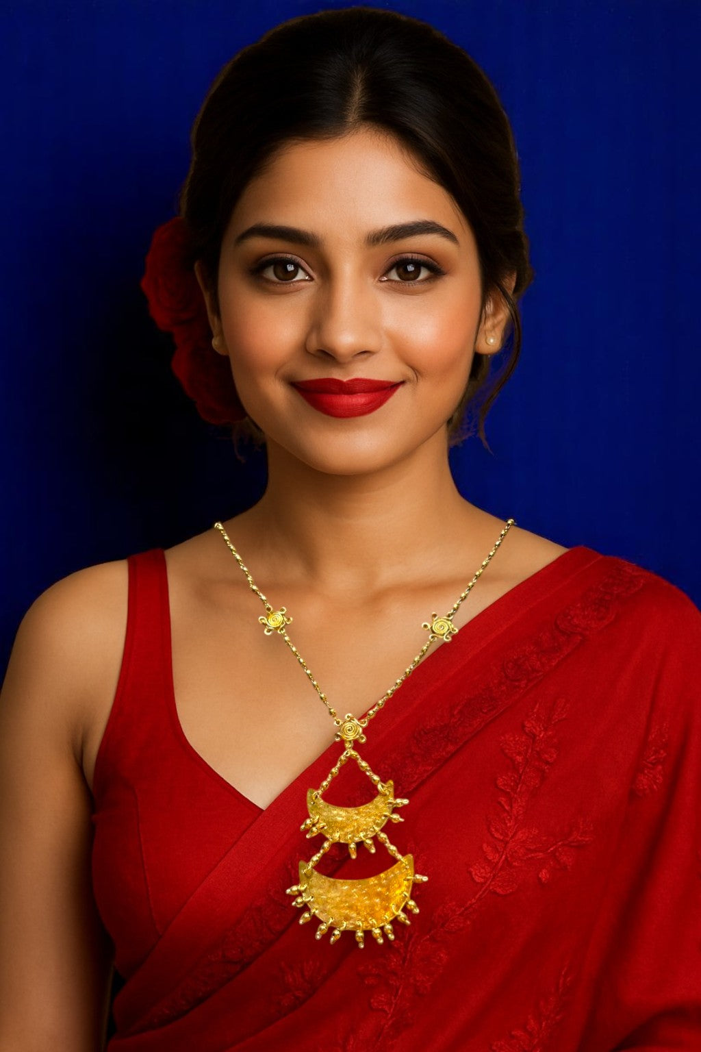 Dwitiya Chandni Moon Brass Long Pendant Chain Necklace