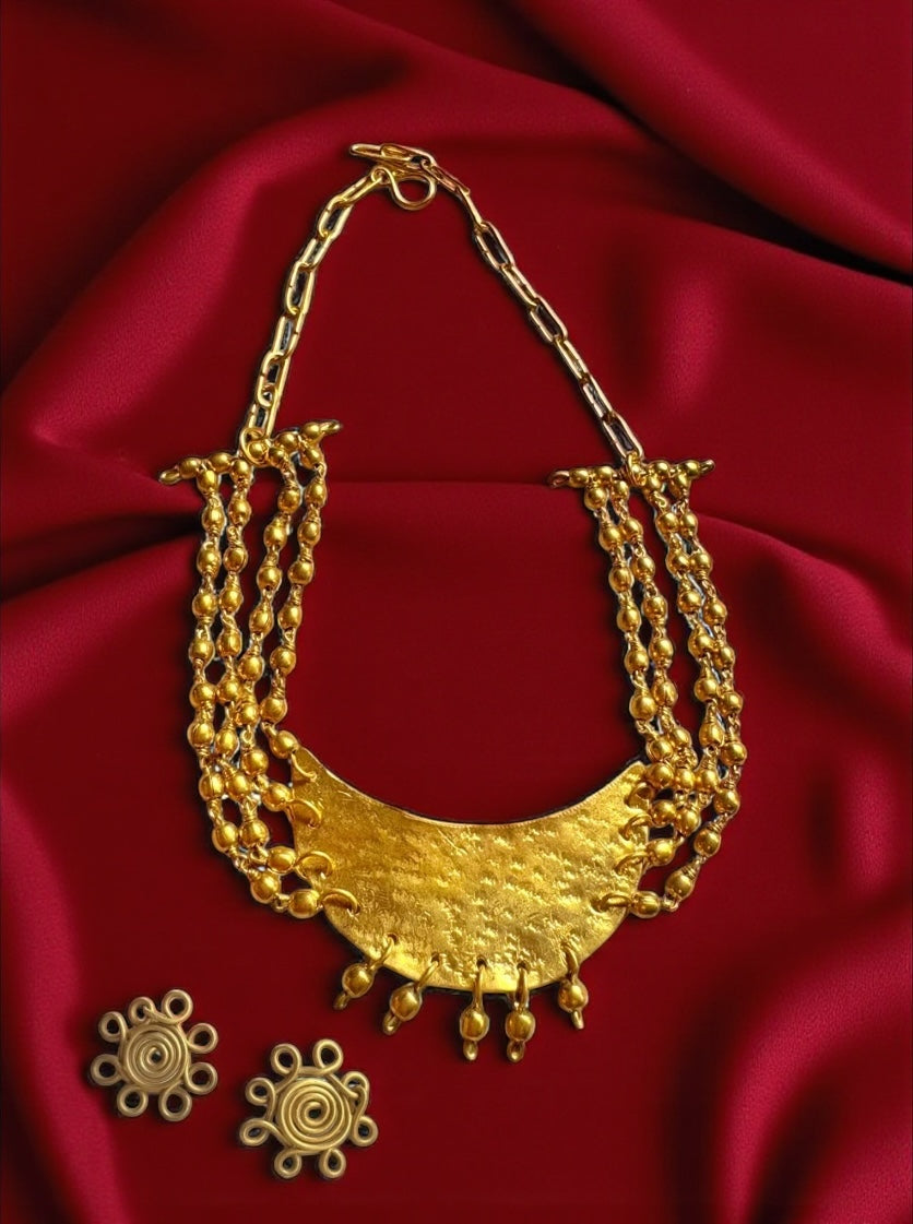 Prathama Chandni Moon Brass Choker Necklace Set (Necklace+ Earrings)