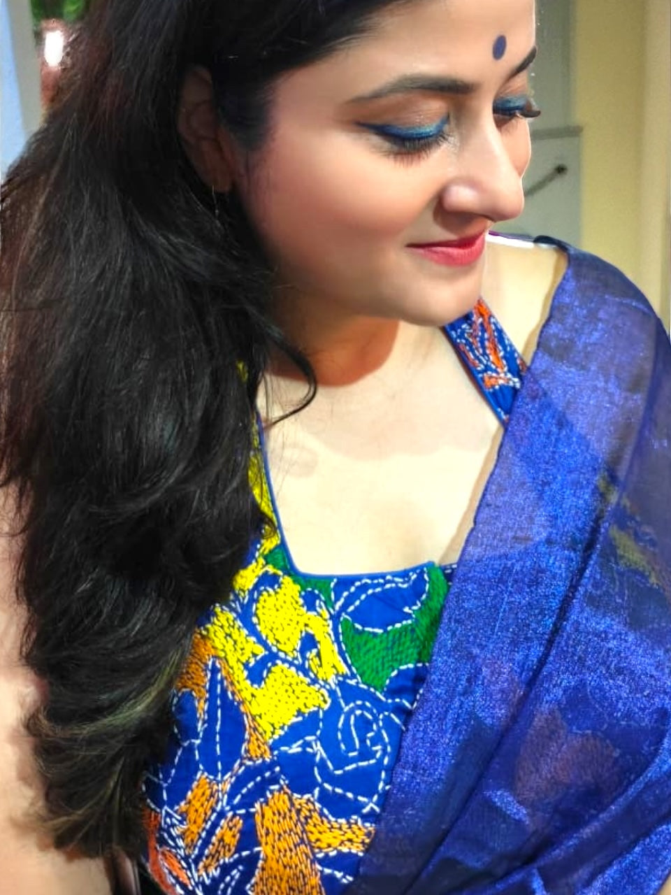 Kanthamrita Kantha-embroidered Halter-cut Cotton Padded Blouse