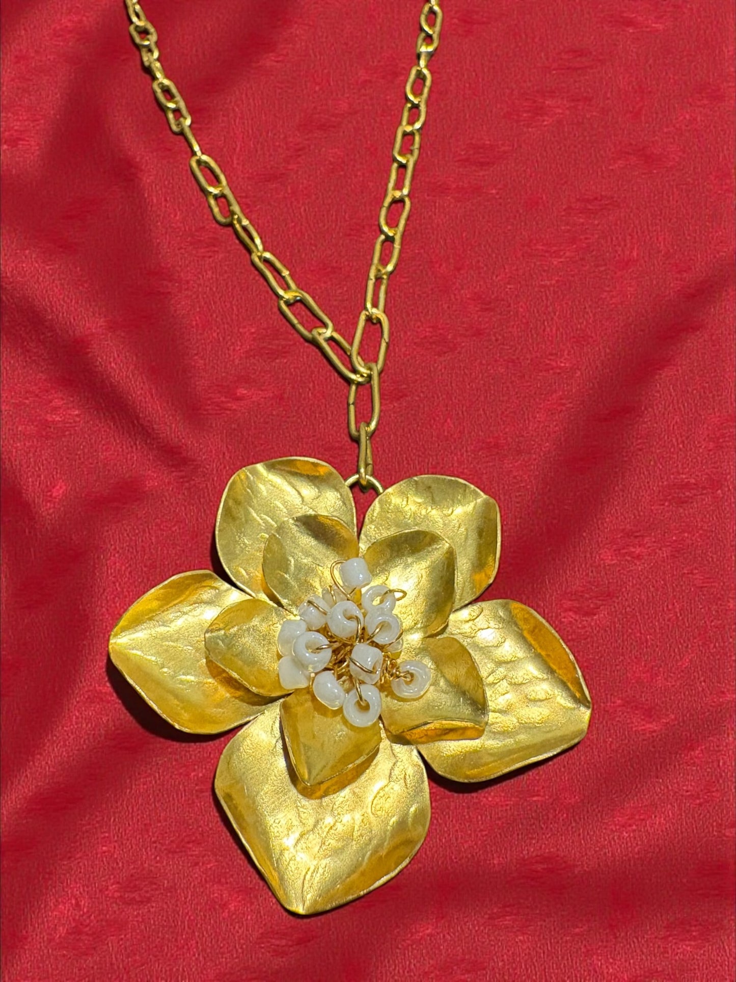 Spring Flower Brass Pendant Chain Necklace