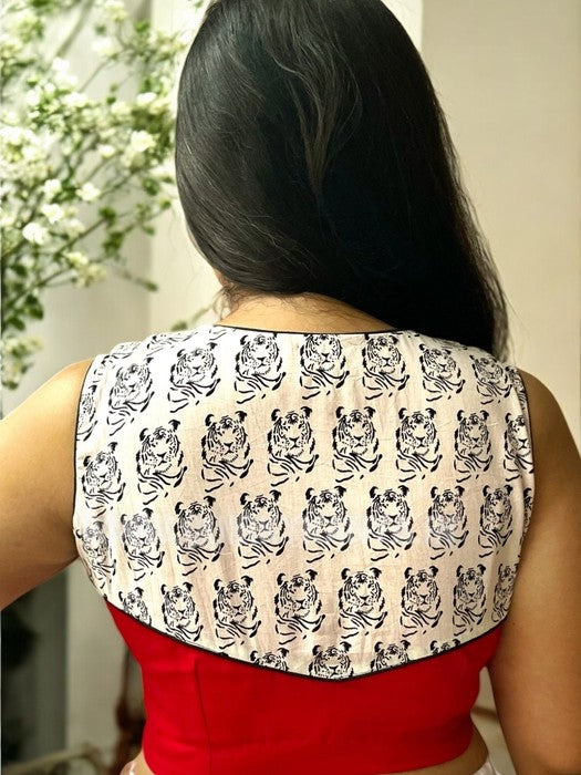 Eye of the Tiger Printed Sleeveless Cotton Blouse - Red