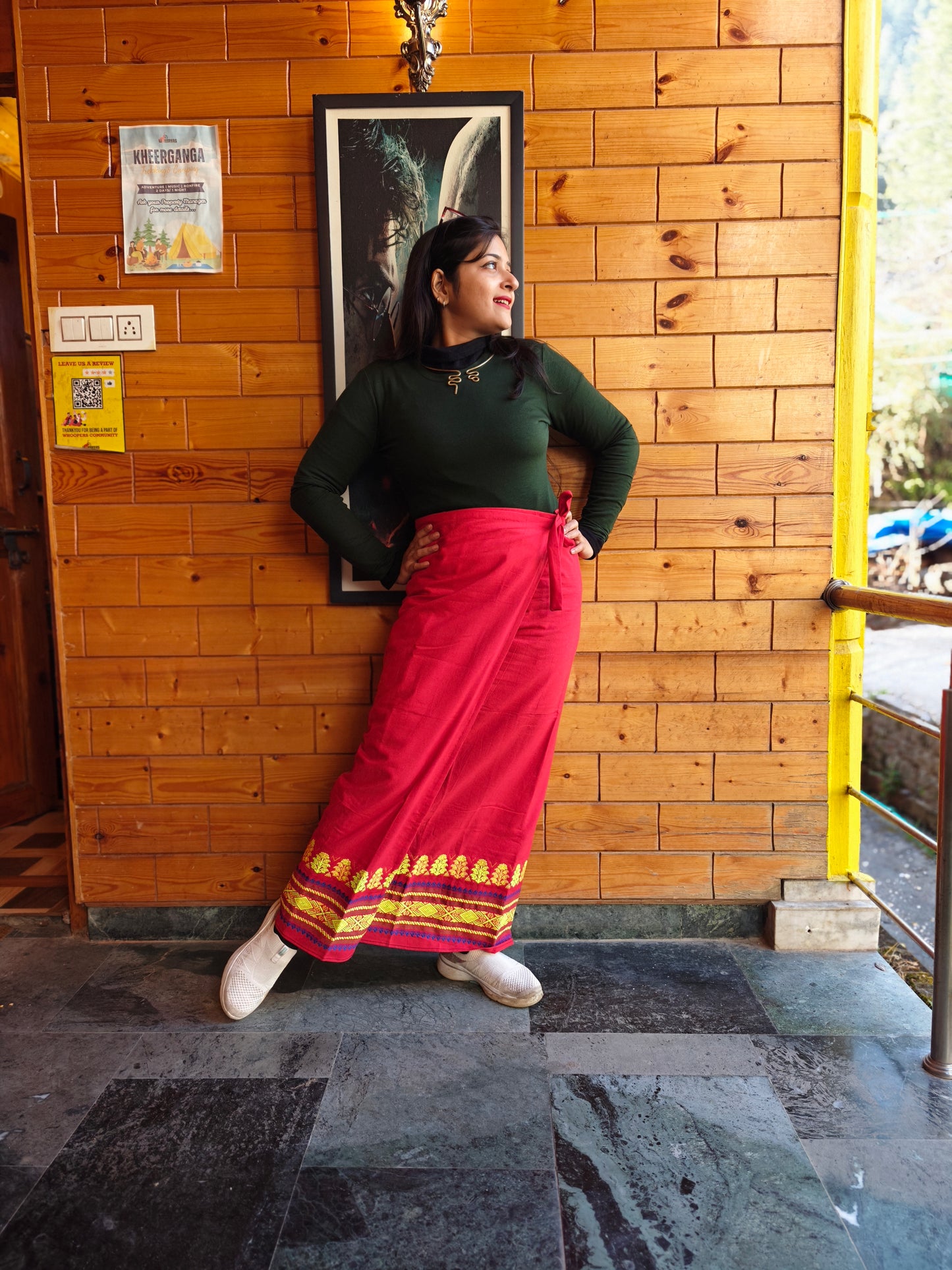 Naobi Assamese Cotton Wrap Skirt - Red
