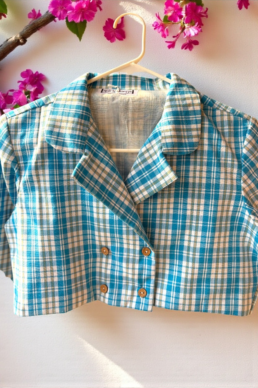 Bella Gamchha Cotton Cropped Jacket - Blue