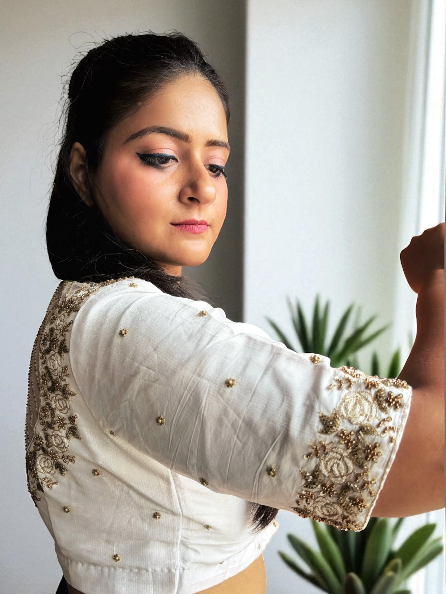 Ivory White Zardosi Embroidered Partywear Blouse