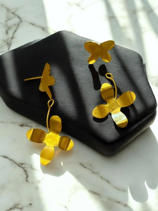Flowers Brass Detachable Jacket Earrings
