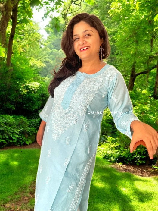 Gulaab Chikankari Cotton Kurta - Light Blue