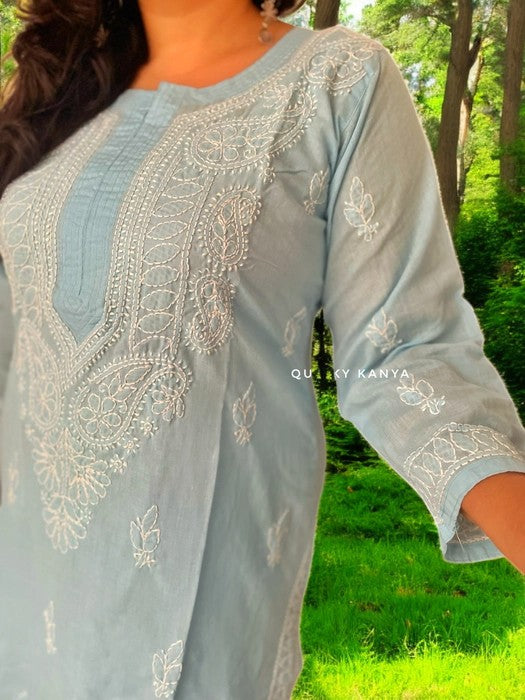 Gulaab Chikankari Cotton Kurta - Light Blue
